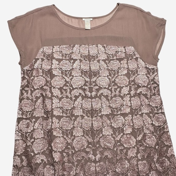 Sundance Angelica Dress Size PM Petite Medium Embroidered Overlay Lined Taupe - Picture 3 of 11